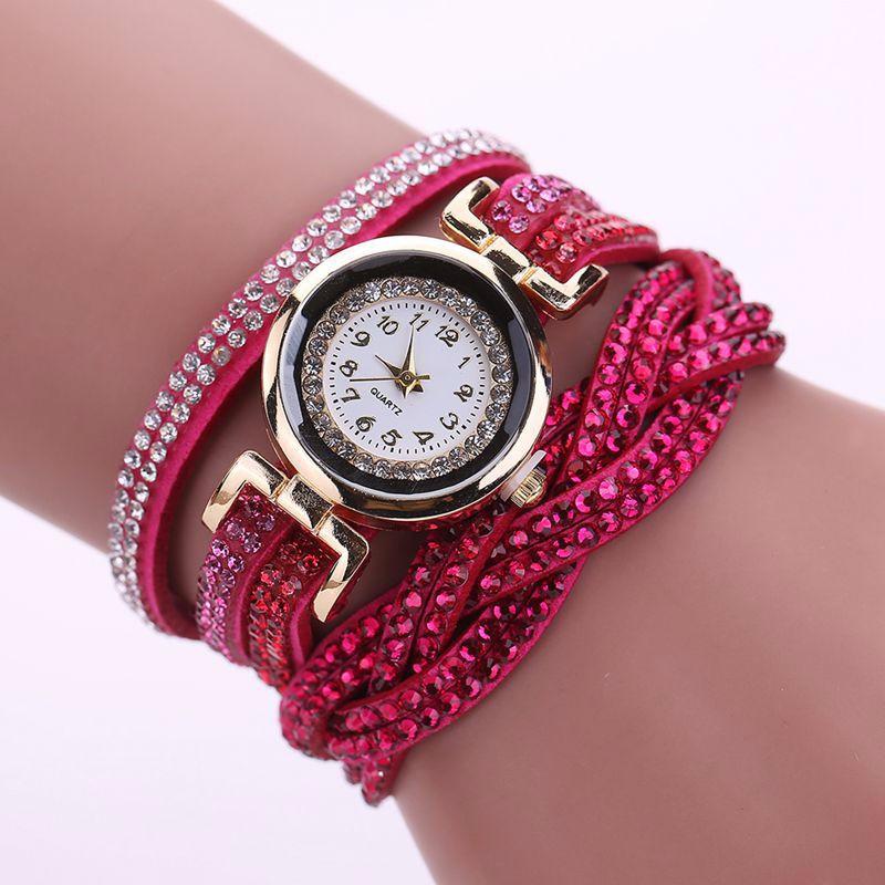 New Luxury Bracelet Watch Women Casual Quartz Watch Rhinestone PU Leat