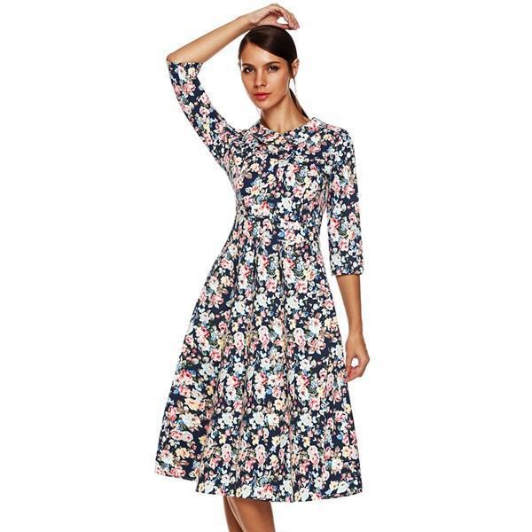 Trendy Vintage Floral Print Dress