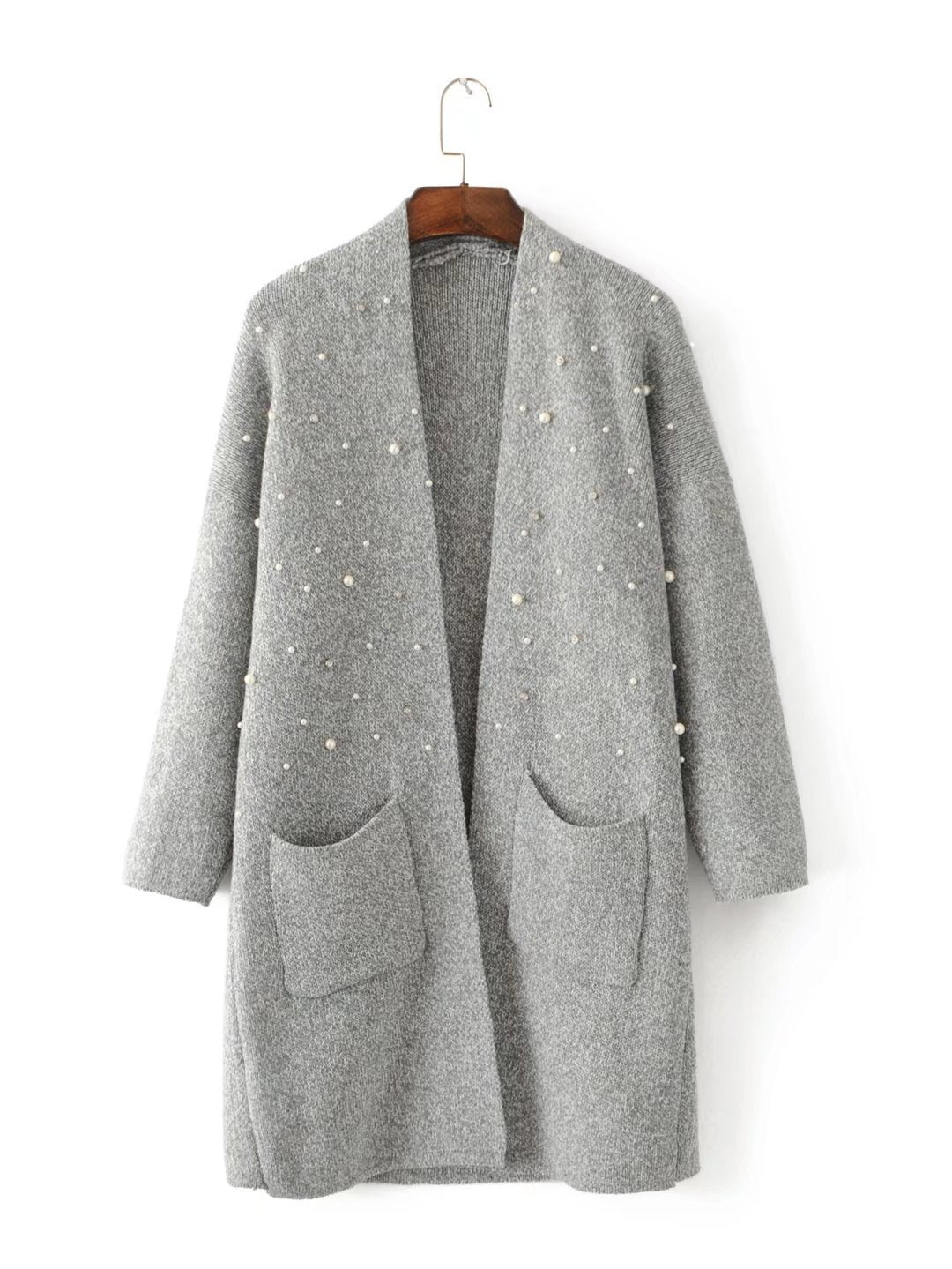 Pearl Decorated Long Cardigan Sweater