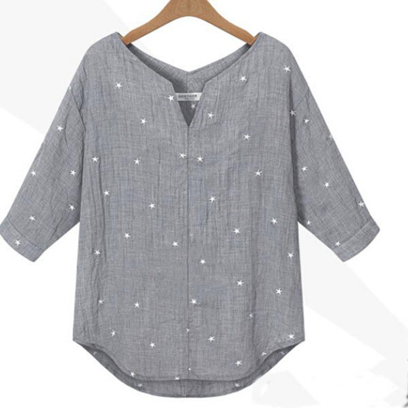 Casual Star Printed V-Neck 3/4 Sleeve Tops