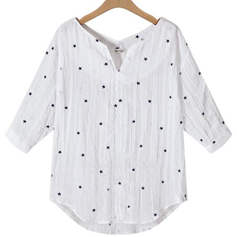 Casual Star Printed V-Neck 3/4 Sleeve Tops