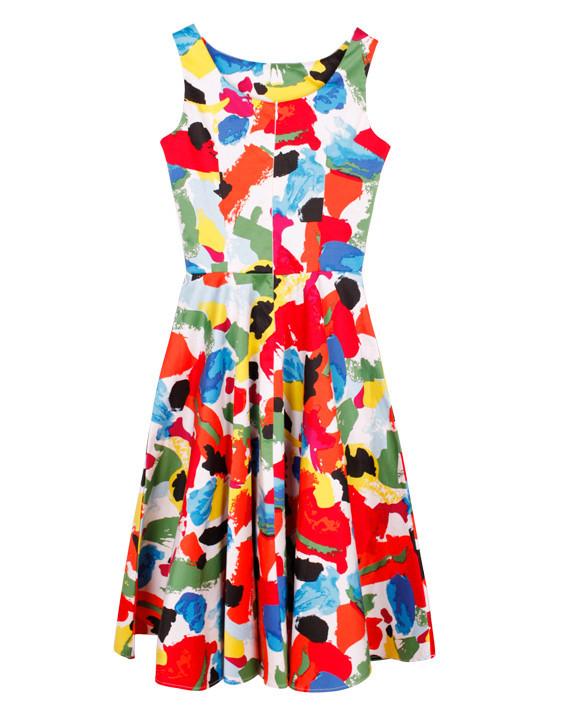Floral Sleeveless Swing Dress with Belt