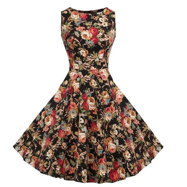 Floral Print Casual Rockabilly Halter Gown Skater