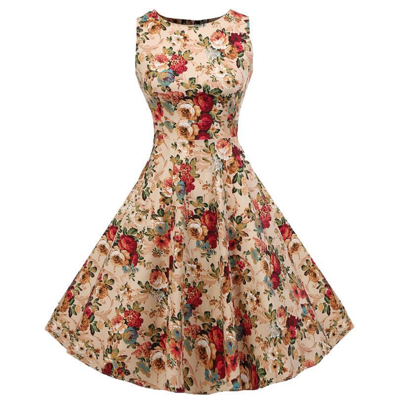 Floral Print Casual Rockabilly Halter Gown Skater