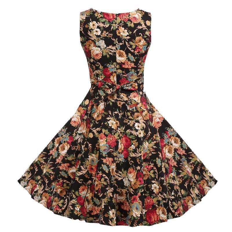 Floral Print Casual Rockabilly Halter Gown Skater