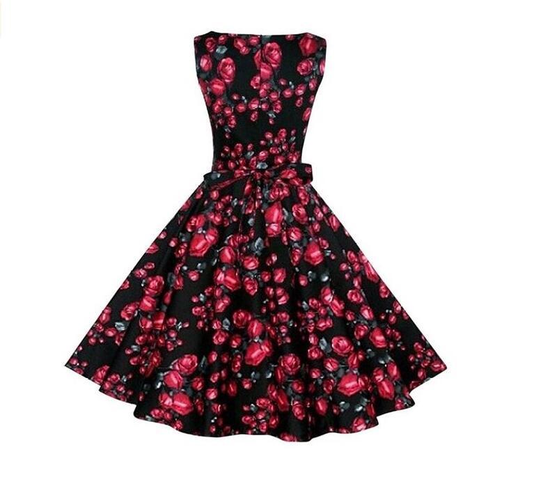 Floral Print Casual Rockabilly Halter Gown Skater