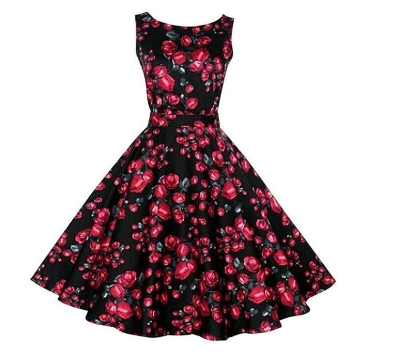 Floral Print Casual Rockabilly Halter Gown Skater