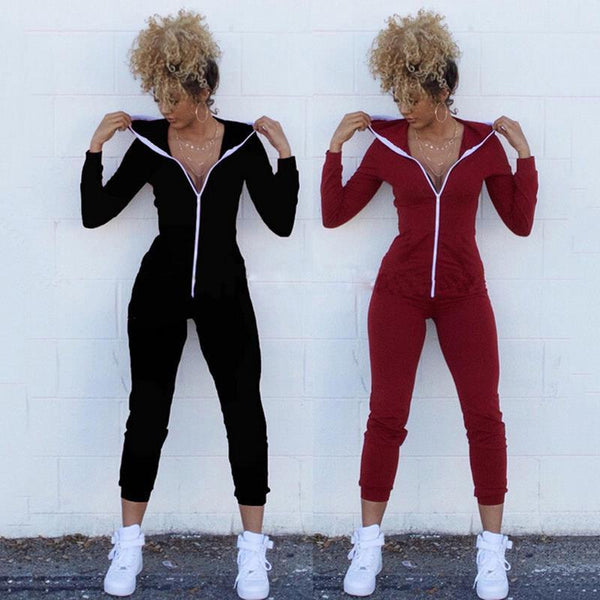 Long Sleeve Hooded Bodycon jumpsuit