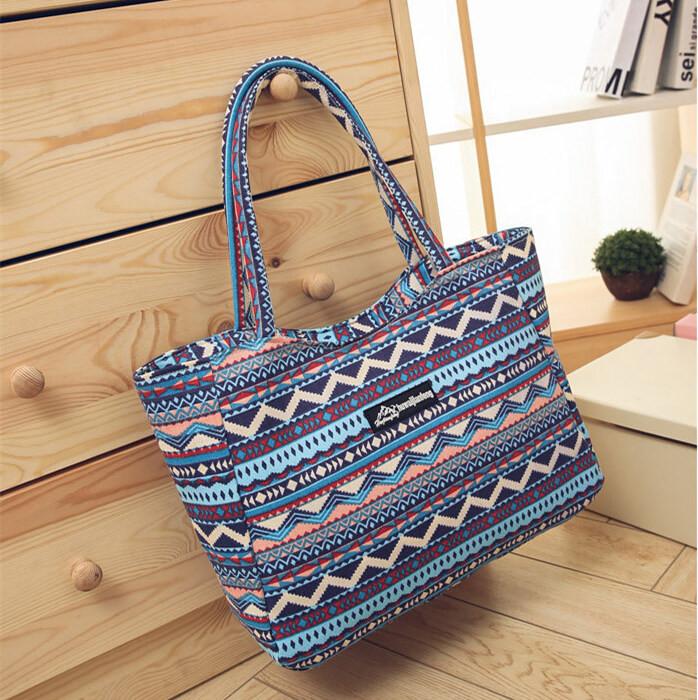 Waterproof Canvas Casual Zipper Shopping Bag Large Tote Women Handbags