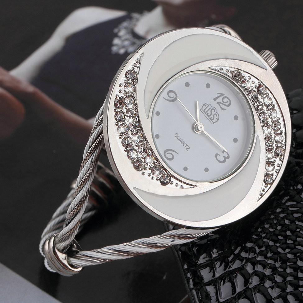 Steel Bangle Wrist Crystal Round Dial Analog Digital Bracelet Watch