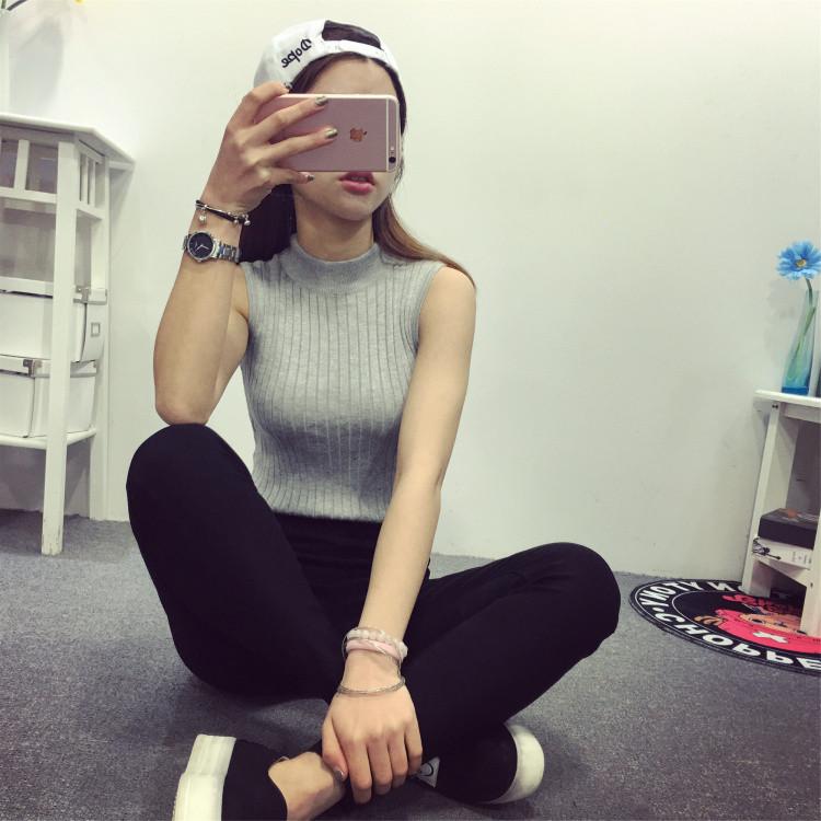 High Quality Summer Women Mock Neck Top Turtleneck Sleeveless T-shirt