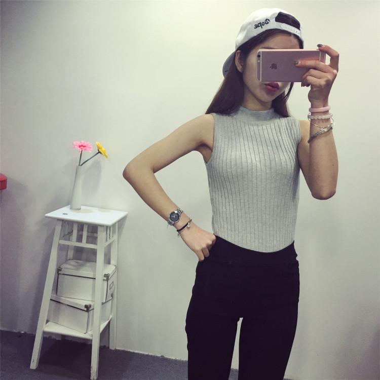 Download High Quality Summer Women Mock Neck Top Turtleneck Sleeveless T-shirt