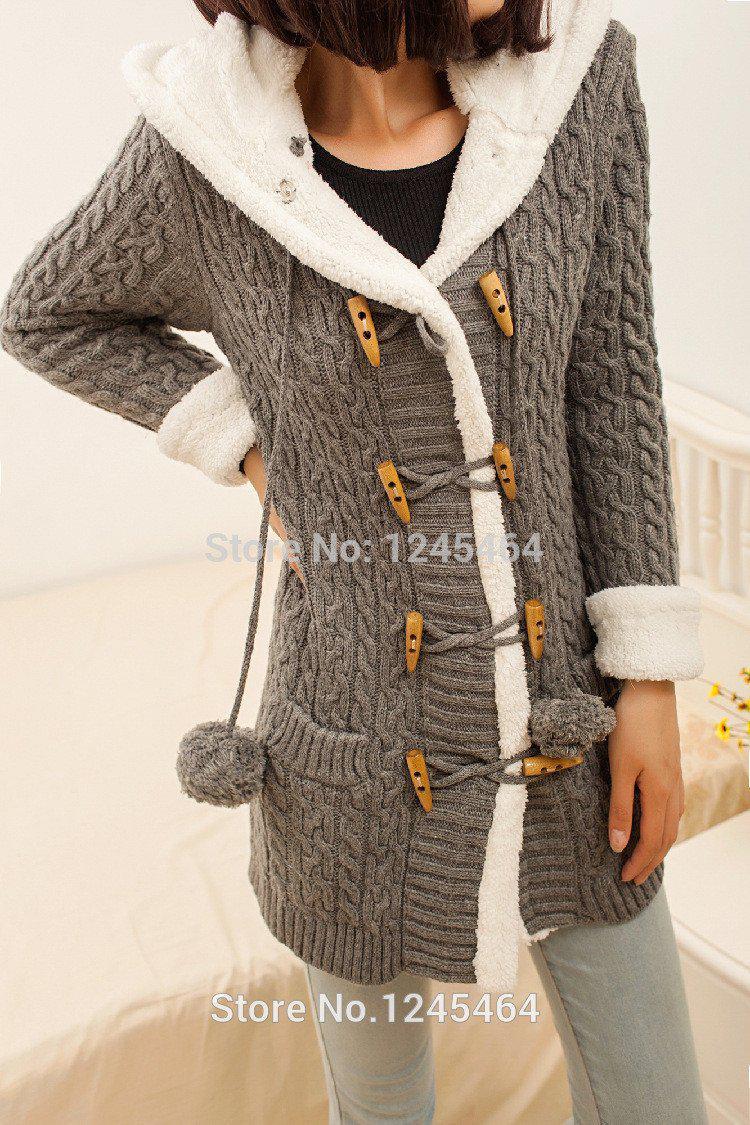 Korean Slim double-breasted thick knitted long cardigan