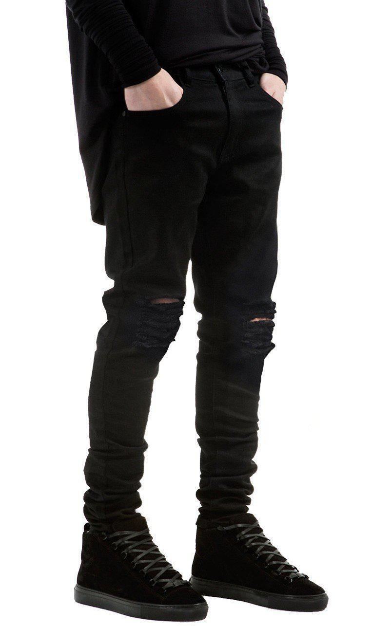 designer black ripped jeans