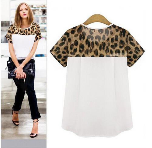 Woman blouses Summer Chiffon clothing Leopard Print Patchwork Top Femi
