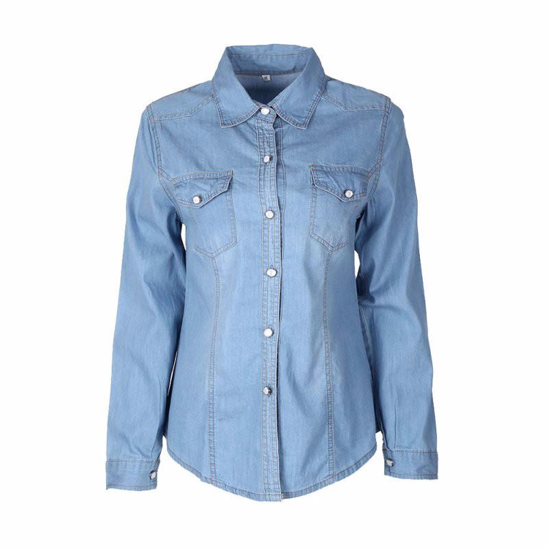 Autumn Shirts Women New Denim Shirt Blouse Female Turn Down Collar All