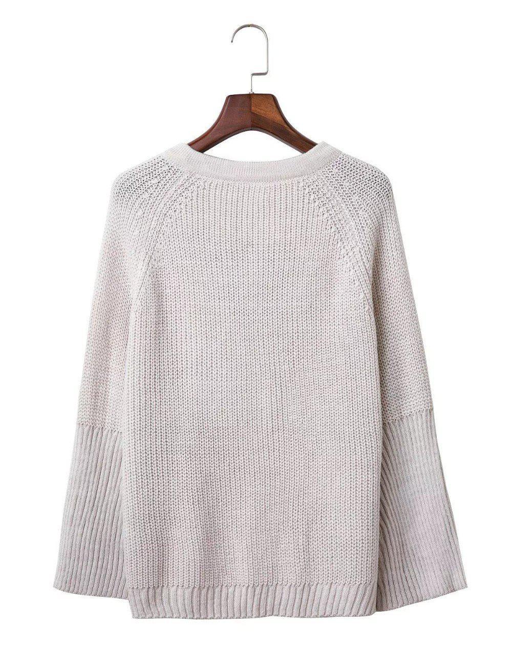 SW158 Autumn Winter Flare Sleeve Knitted Women Sweater Lace up V Neck
