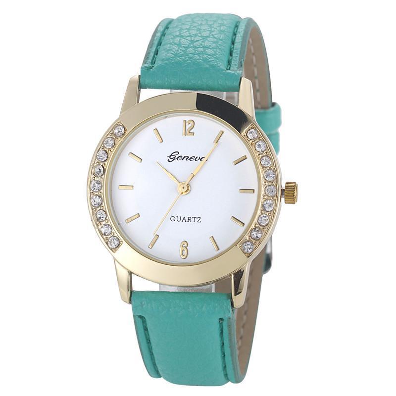 Geneva Watch Women Rhinestone Diamond Crystal Dress Clock Relogio Feminino Analog PU Leather Quartz 