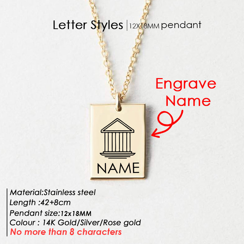 Personalized Name Letters Engraved Square Necklace