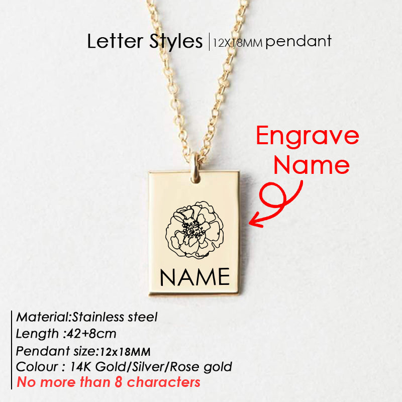Personalized Engrave Name Letters Flower Necklace