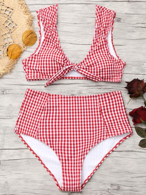 red and white checkered bathing suit