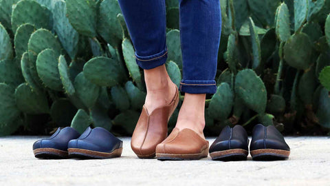 Liesl Skimmer dress shoe on someone's feet with two other colorways beside her.