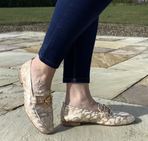 Unisa Baxter Ladies Slip on Loafer Shoe Gold/Cream