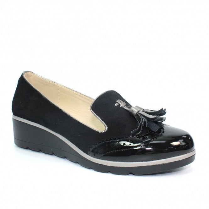 Lunar Karina Ladies Black Wedge Loafer 