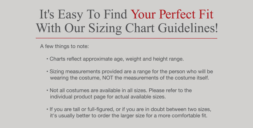 Buy Costumes Size Chart