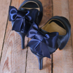 Navy Blue Wedding Shoes with Matching Bow on Back Custom Wedding Shoes Ellie Wren