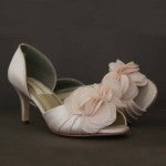 Blush Wedding Ideas: Blush D'Orsay Style Peeptoe Custom Wedding Shoes with Chiffon Flower