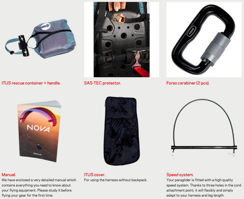 Nova Itus Paragliding Harness Scope of Delivery