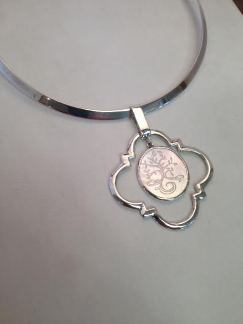 Engraved Mother-of-Pearl in Silver Necklace