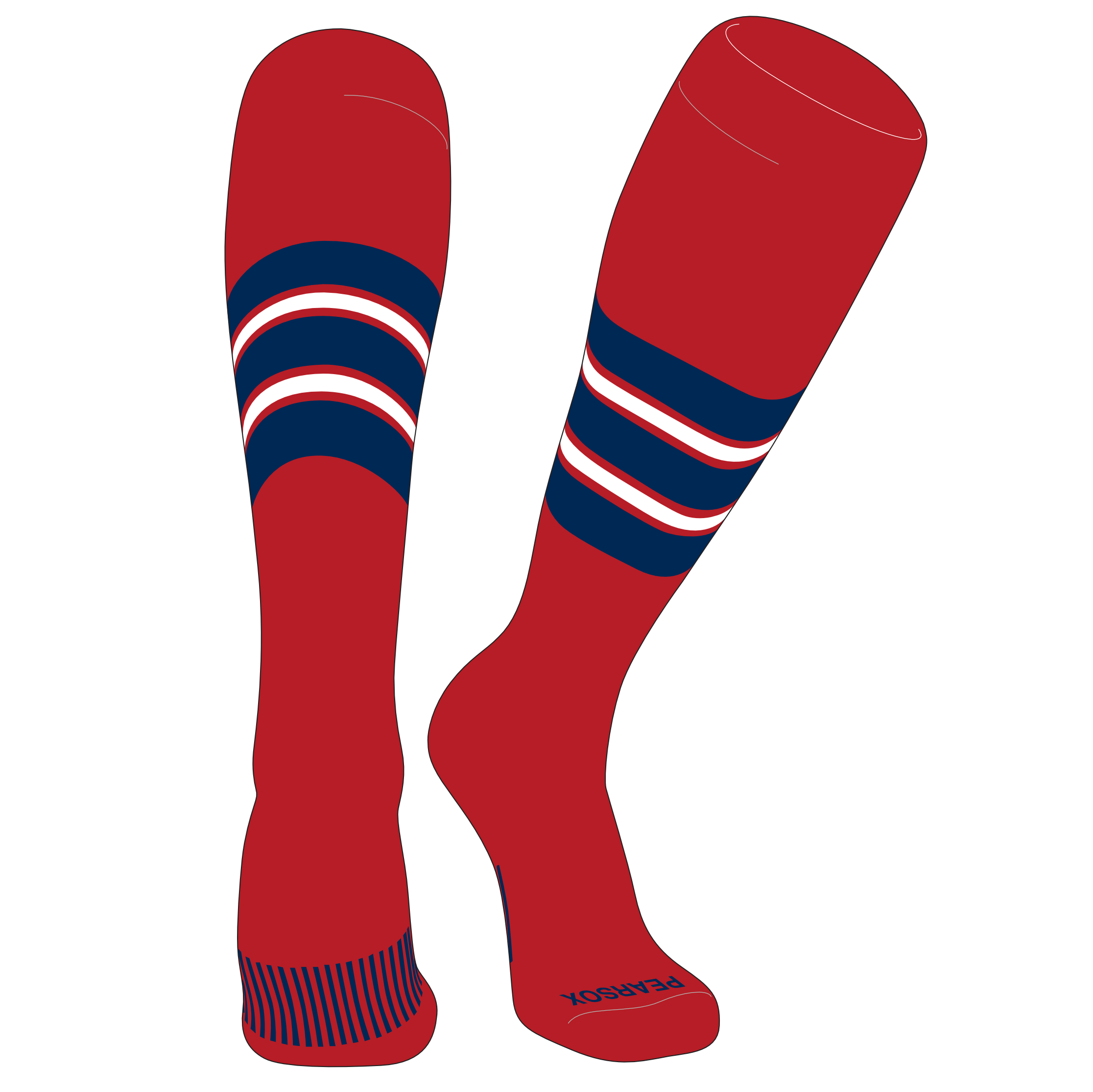 PEAR SOX Striped OTC Baseball, Softball, Football Socks (E) Red, Navy ...