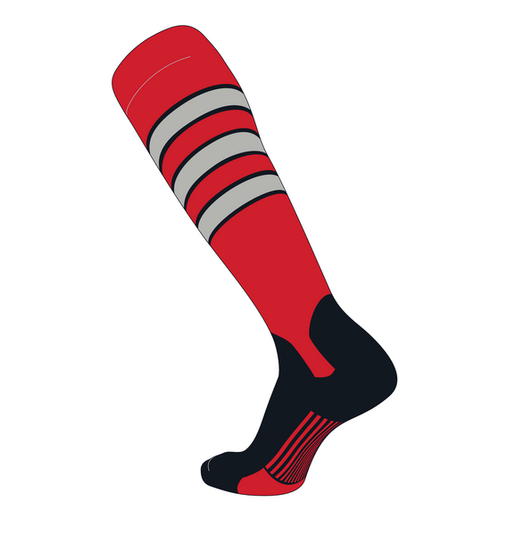 TCK Elite Baseball Knee High Stirrup Socks (D, 5in) Red, Black, Grey, Black