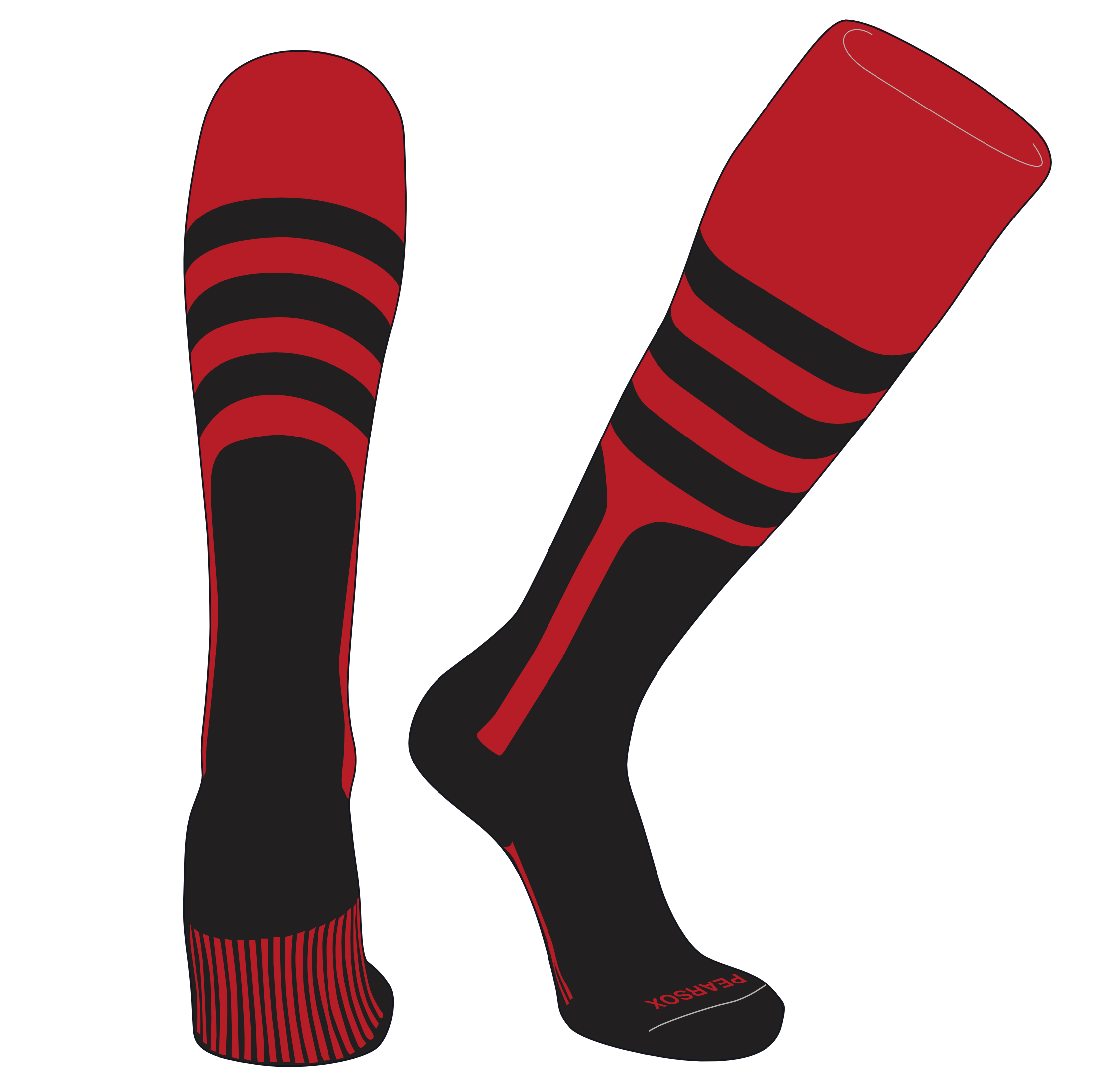 PEAR SOX OTC Baseball Softball Stirrup Socks (A, 9in) Red, Black, Black