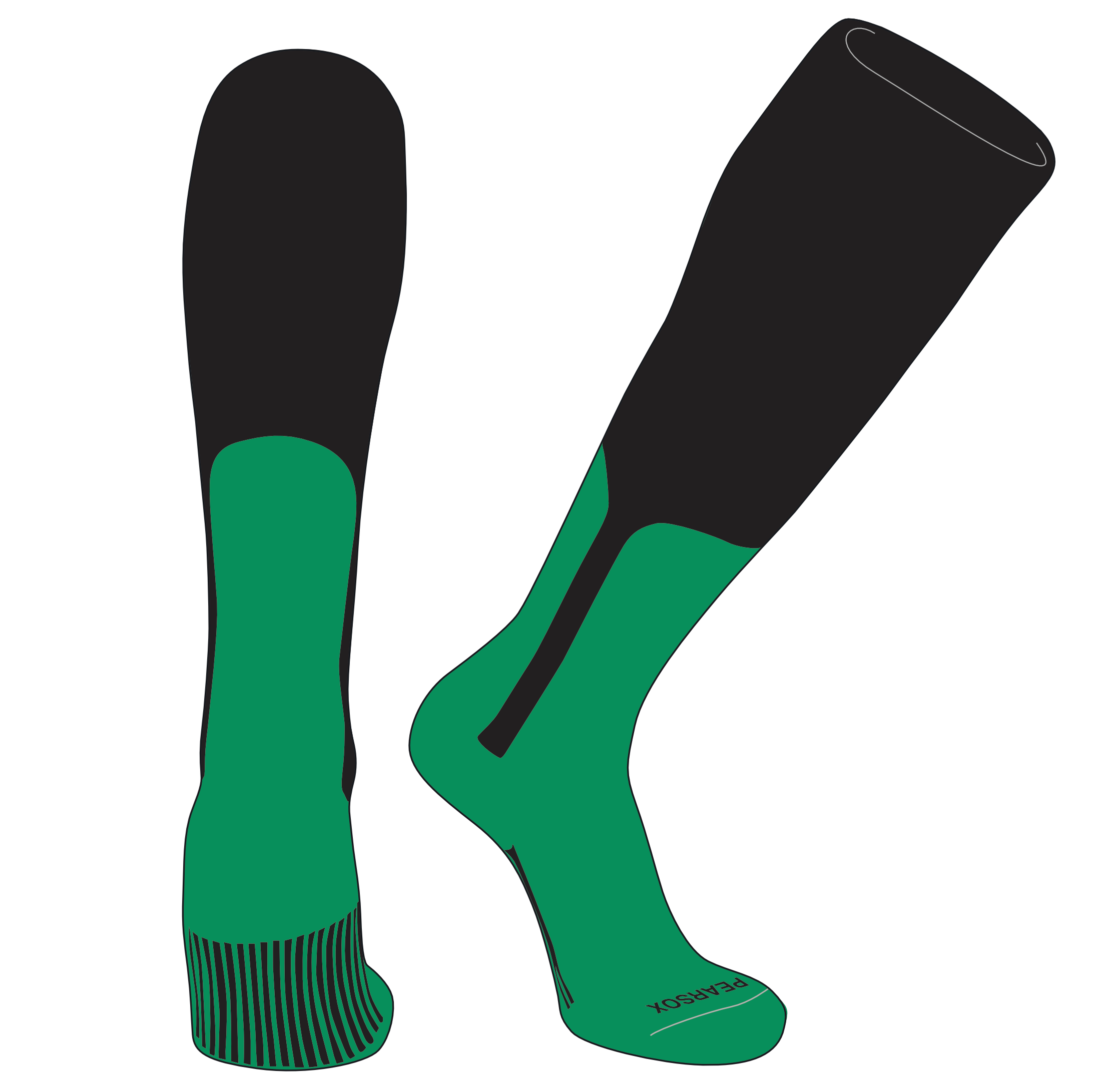 PEAR SOX OTC Baseball Softball Stirrup Socks (S, 9in) Black, Kelly Green