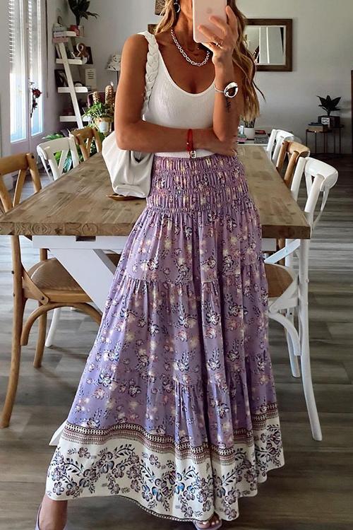 Floral Print Elastic Maxi Skirts | SUNAAI.COM