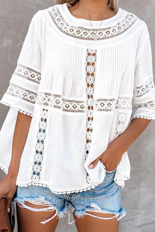 Hollow Half Sleeve Loose Blouse | SUNAAI.COM