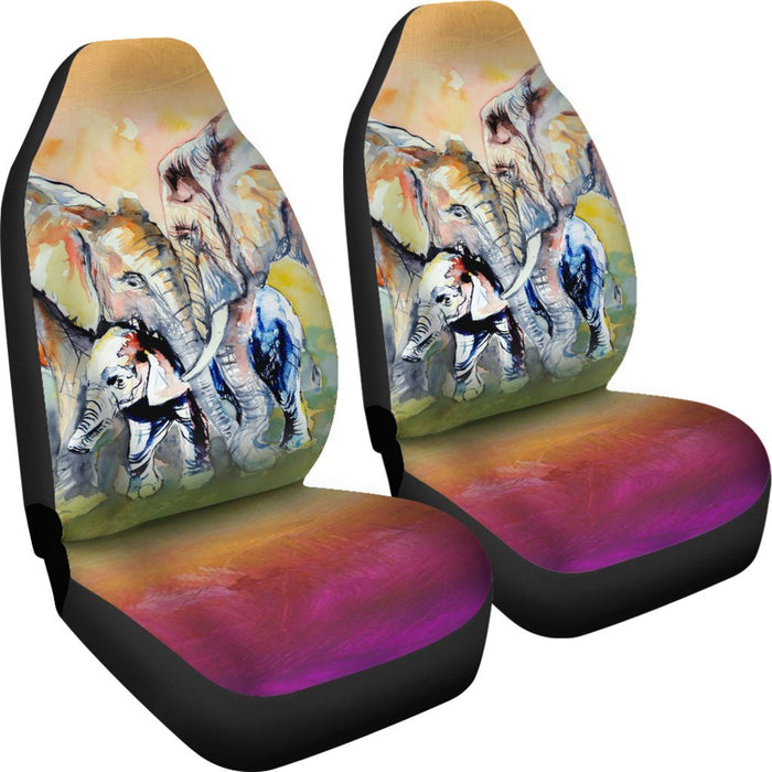 Water Color Elephant Family Love Car Seat Cover Set Of 2