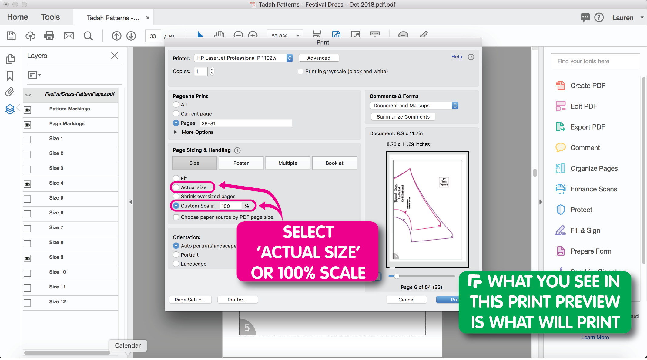 how to print layers pdf pattern