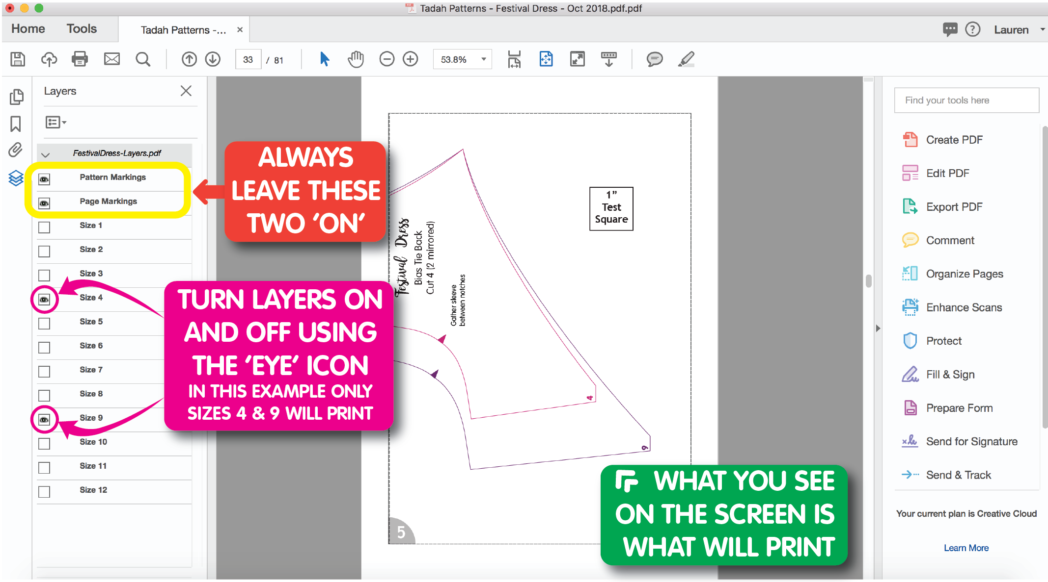 HOW TO: Print a PDF Pattern Using Layers - Tadah Patterns + Sewing