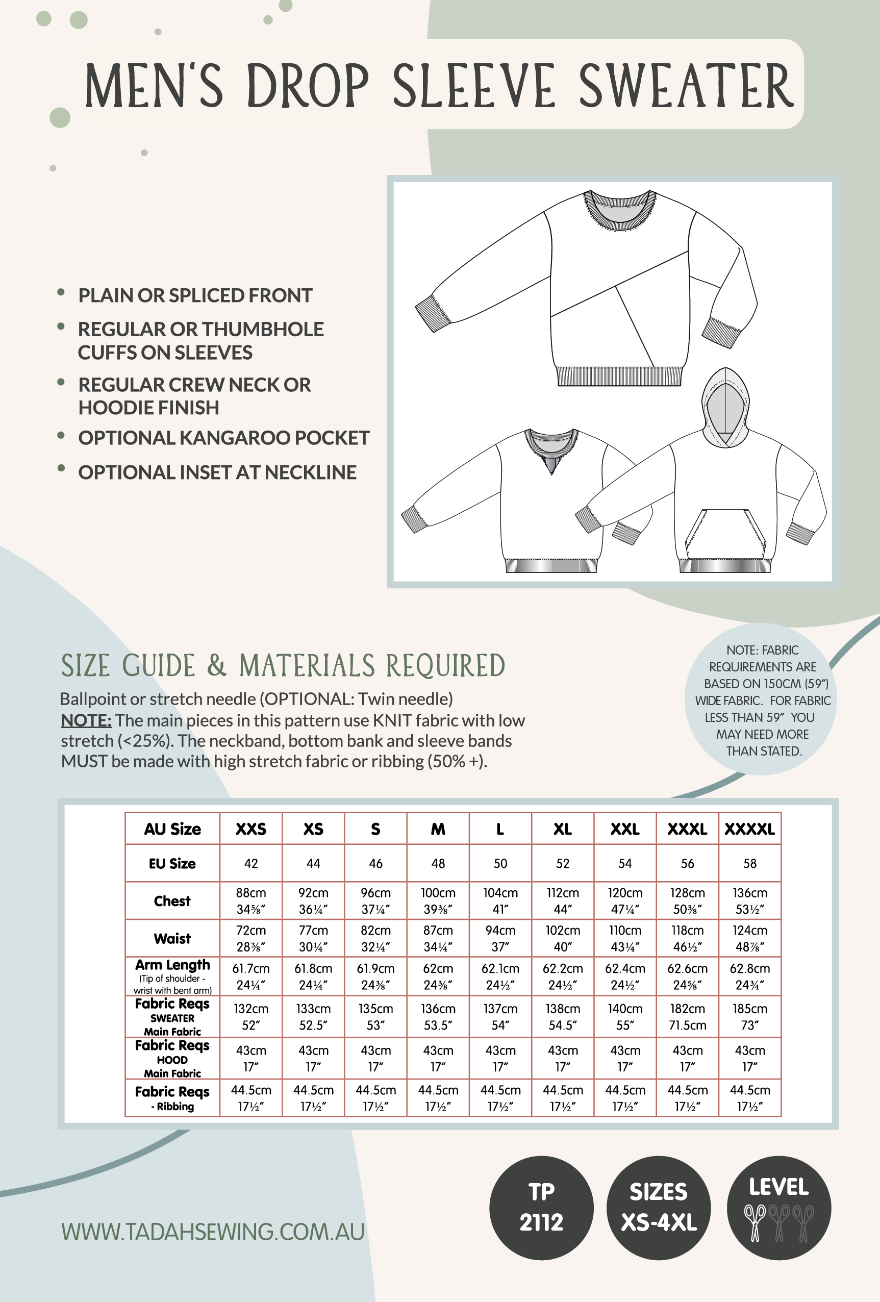 Mens Drop Sleeve Sweater Pattern - Tadah Patterns + Sewing