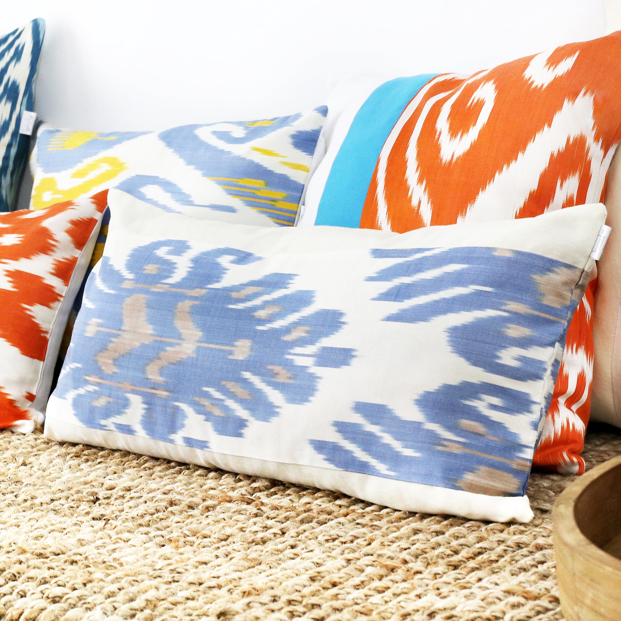 blue ikat lumbar pillow