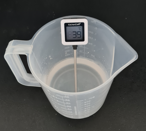 Testing temperature of lye water is important in cold process soap making