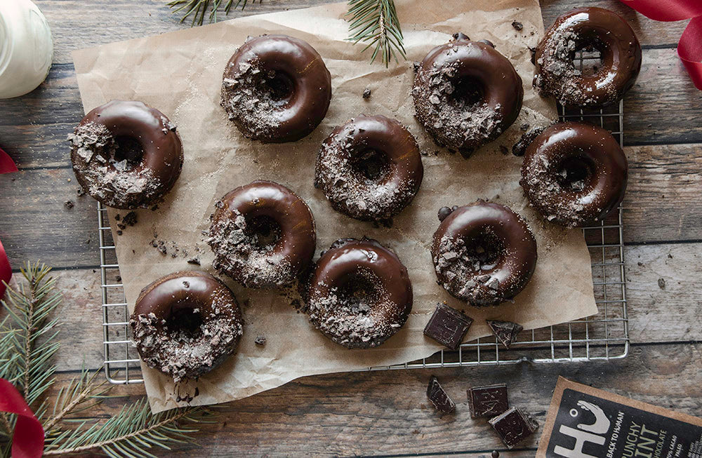 HU DARK CHOCOLATE PALEO PEPPERMINT MOCHA DONUTS