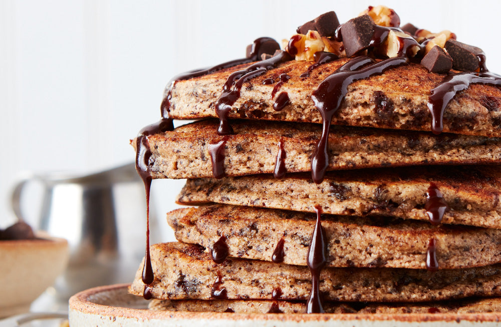 Paleo Chocolate Pancakes with Hu Dark Chocolate Maple Syrup