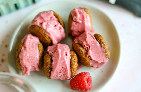 Raspberry Sorbet with Hu Cookies