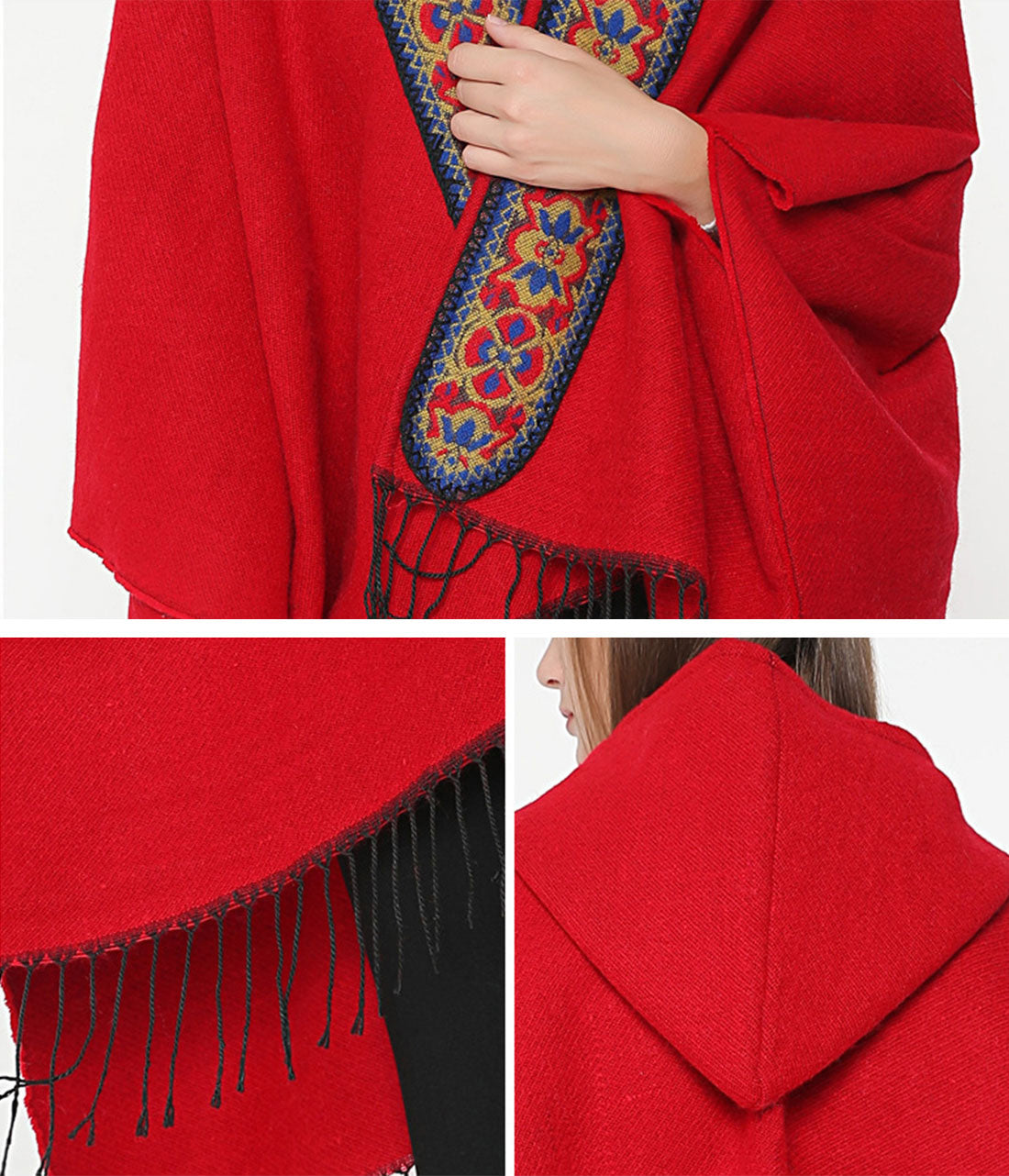 Splicing Red Shawl Cardigan with Hooded Details 1