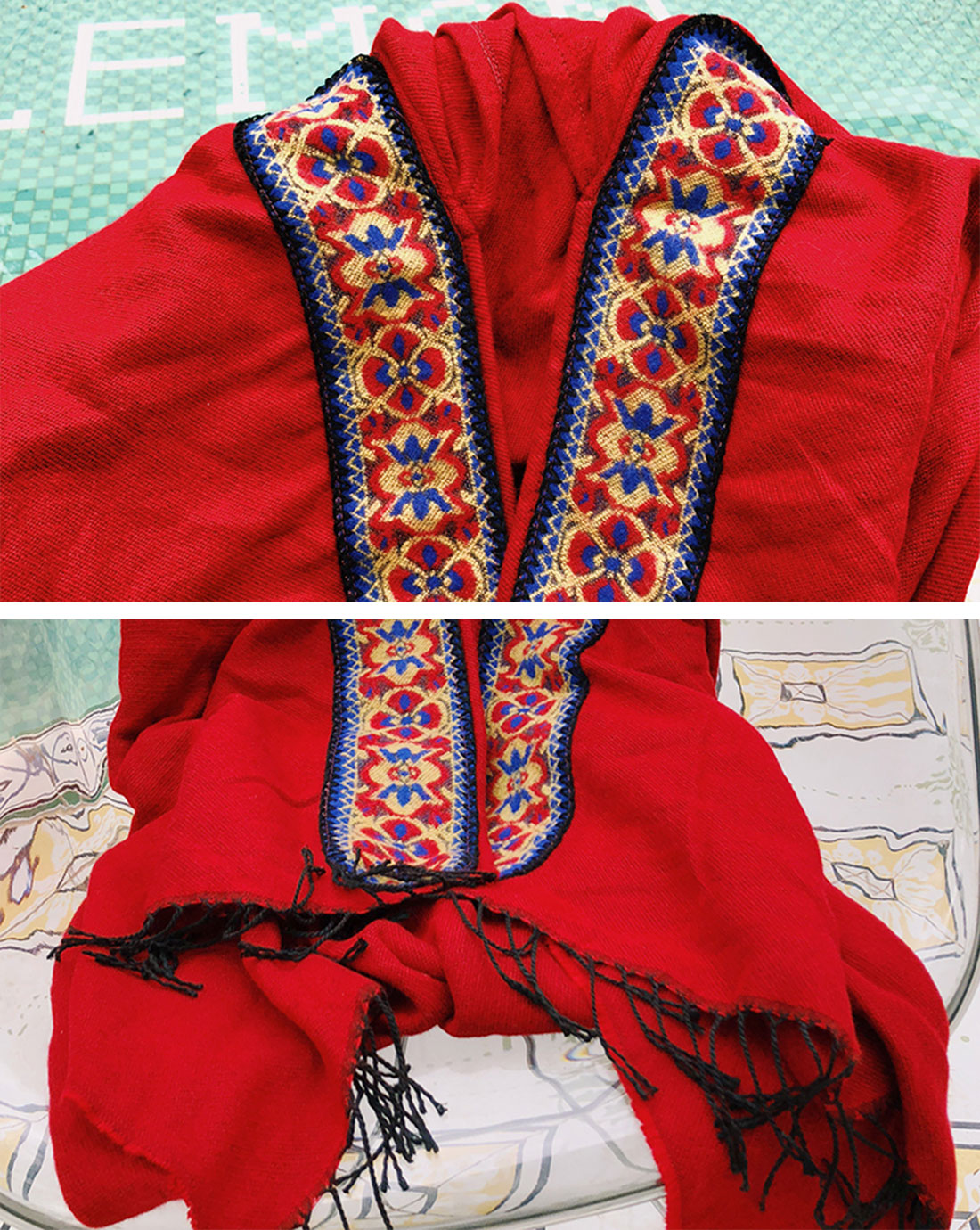 Splicing Red Shawl Cardigan with Hooded Details 2